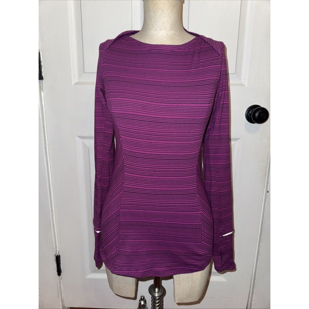 Lululemon Kanto Catch Me Long Sleeve Berry Stripe Size‎ 4 Thumb Holes